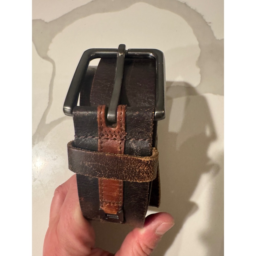 Fossil Mens Genuine‎ Leather Belt Dark Brown Distressed Metal Buckle Size  42